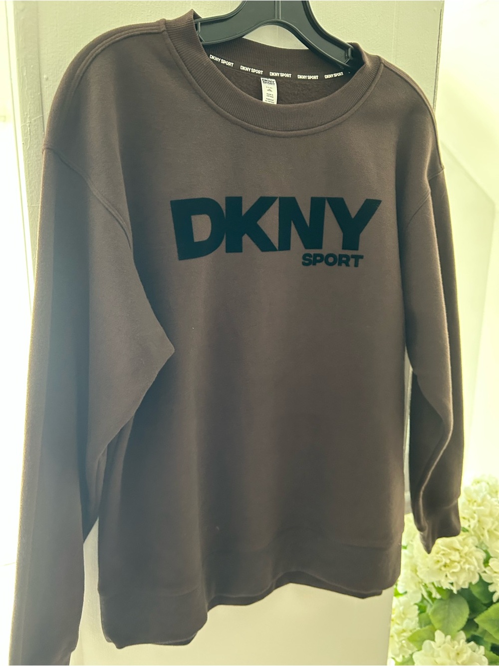 NWOT DKNY Sport Men's Crewneck Sweatshirt - Brown with Black Logo, Long Sleeve